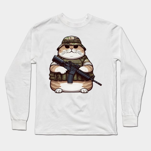 Tactical Cat Long Sleeve T-Shirt by Rawlifegraphic